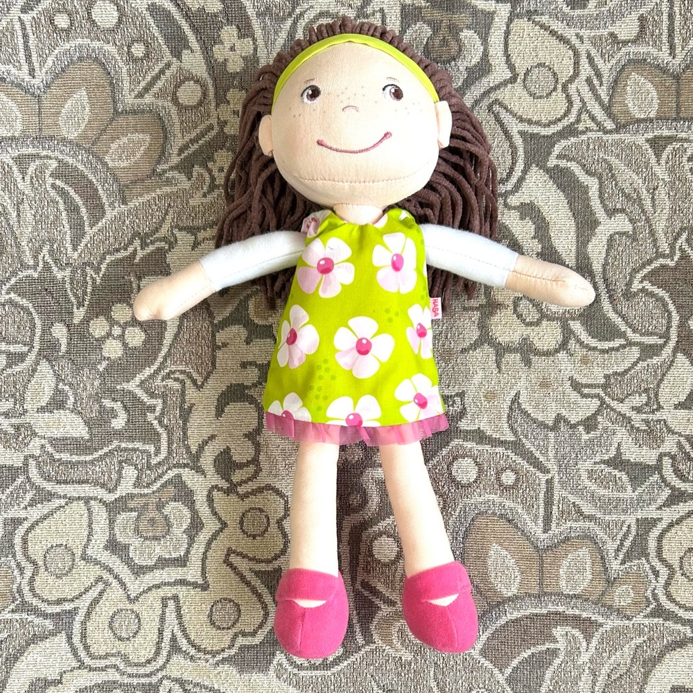 Haba Coco 12” Soft Doll Brown Hair, Embroidered Face